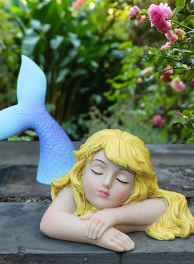 新品美人鱼树脂摆件户外庭院草坪盆景装饰品家居桌面门廊摆件