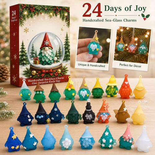跨境热销 Sea Glass Gnome 圣诞降临日历 24个磨砂精灵3D摆件盲盒