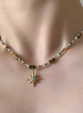 OASIS 荒漠绿洲叠戴串珠复古美拉德波西米亚太阳花小众锁骨链颈链