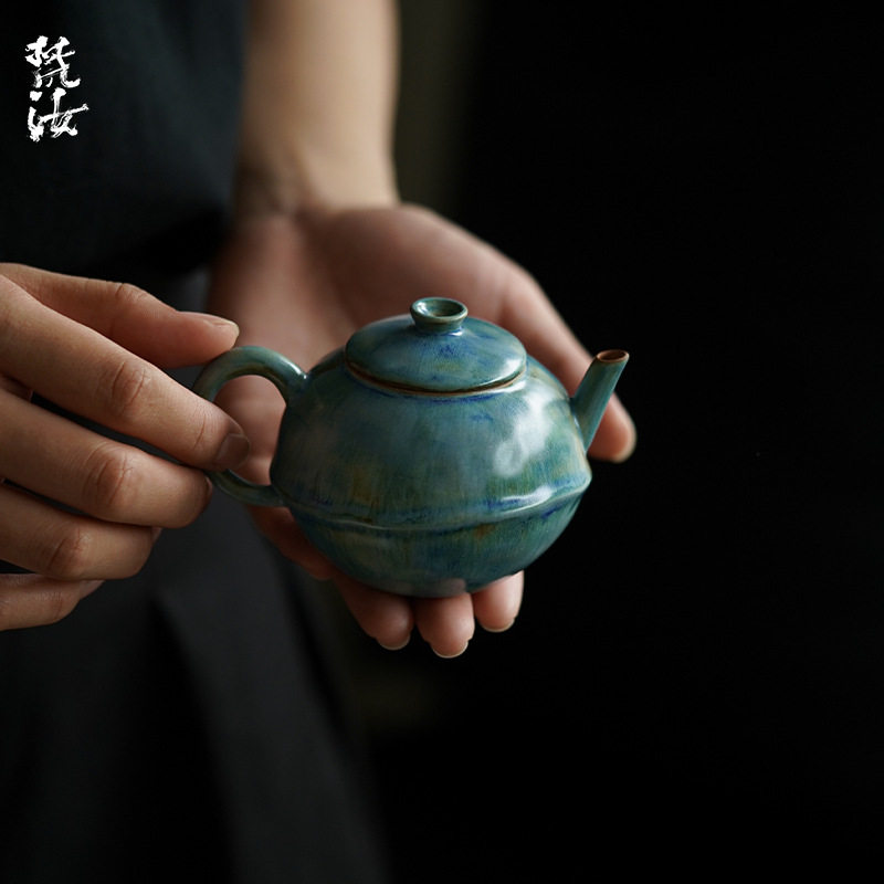 梵汝粉引复古隐士宝瓶手抓壶带过滤文人器手工粗陶功夫茶具泡茶壶