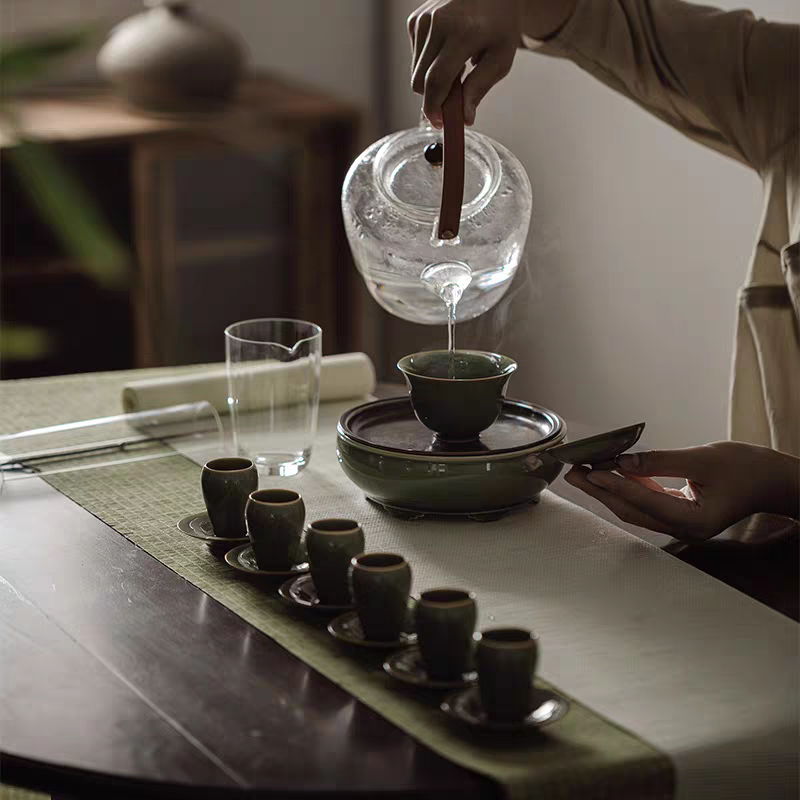 龙泉越窑梅子青瓷整套家用礼盒茶具套装功夫茶具盖碗茶杯礼盒套组