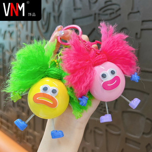 创意丑萌弹簧呲牙炸毛怪钥匙扣挂件卡通多巴胺汽车包包钥匙链批发