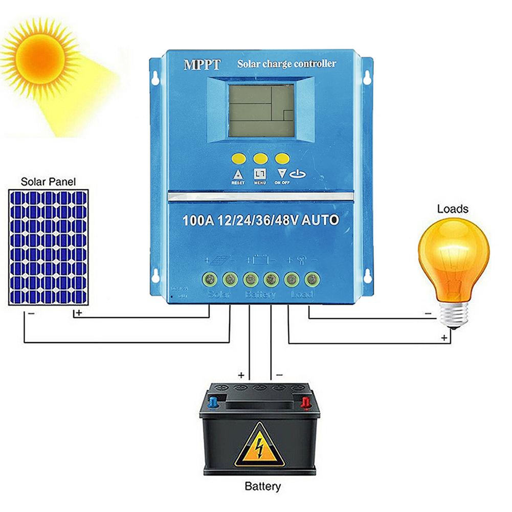 MPPT太阳能控制器100A全自动充放电通用12v24V36V48V光伏发电保护 五金/工具 太阳能控制设备 原图主图