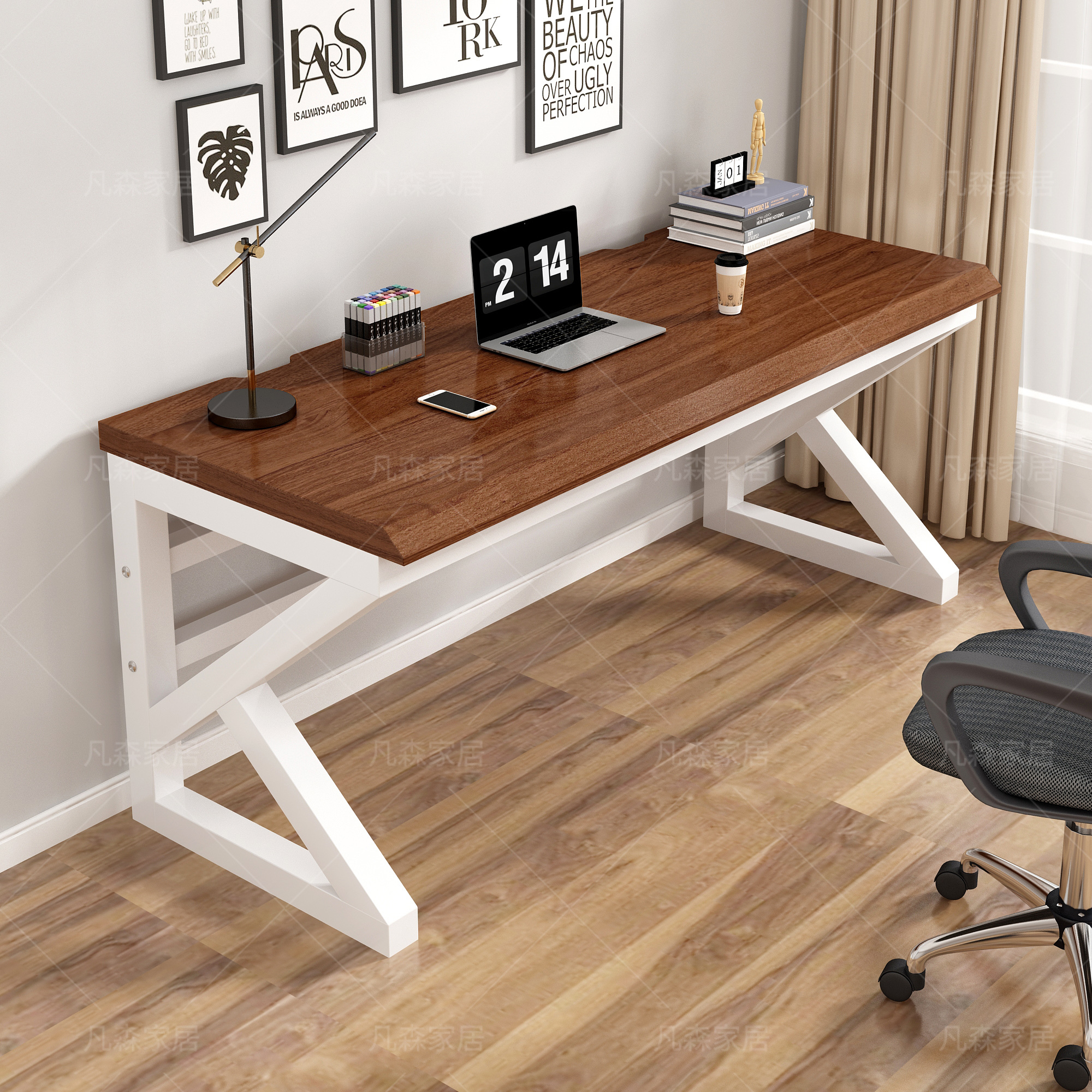 橡胶木桌面结实耐用不变形电脑桌