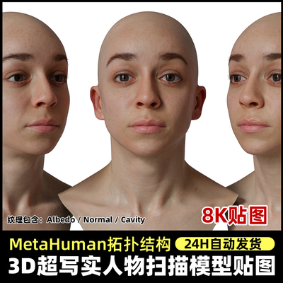 Metahuman拓扑人头扫描贴图 超写实扫描头部脸部3DScan store