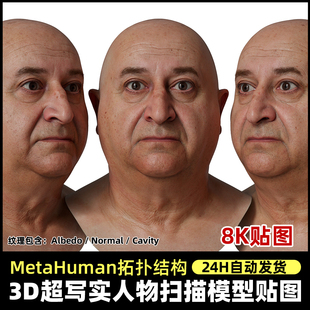 Metahuman拓扑人头扫描贴图 超写实扫描头部脸部3DScan store