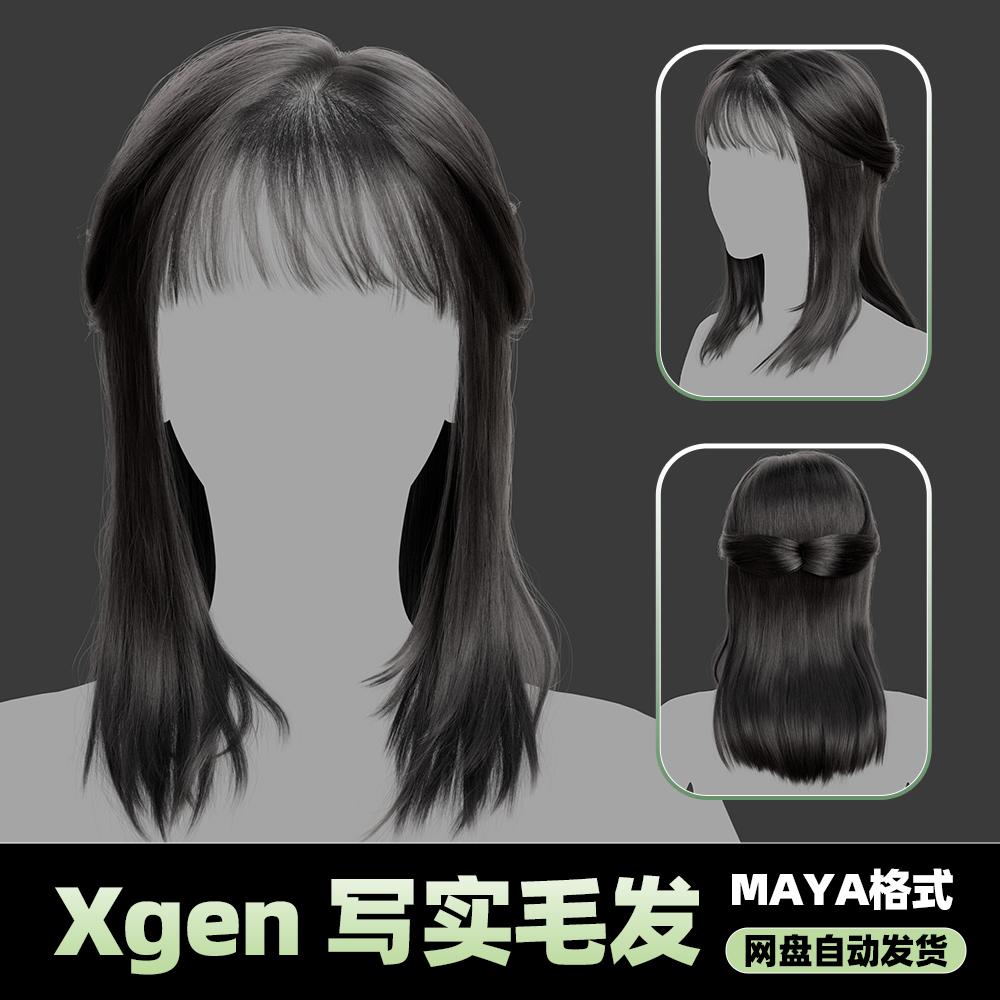 Xgen女性毛发国风现代美女人物角色发型泡面头maya3D模型丸子头