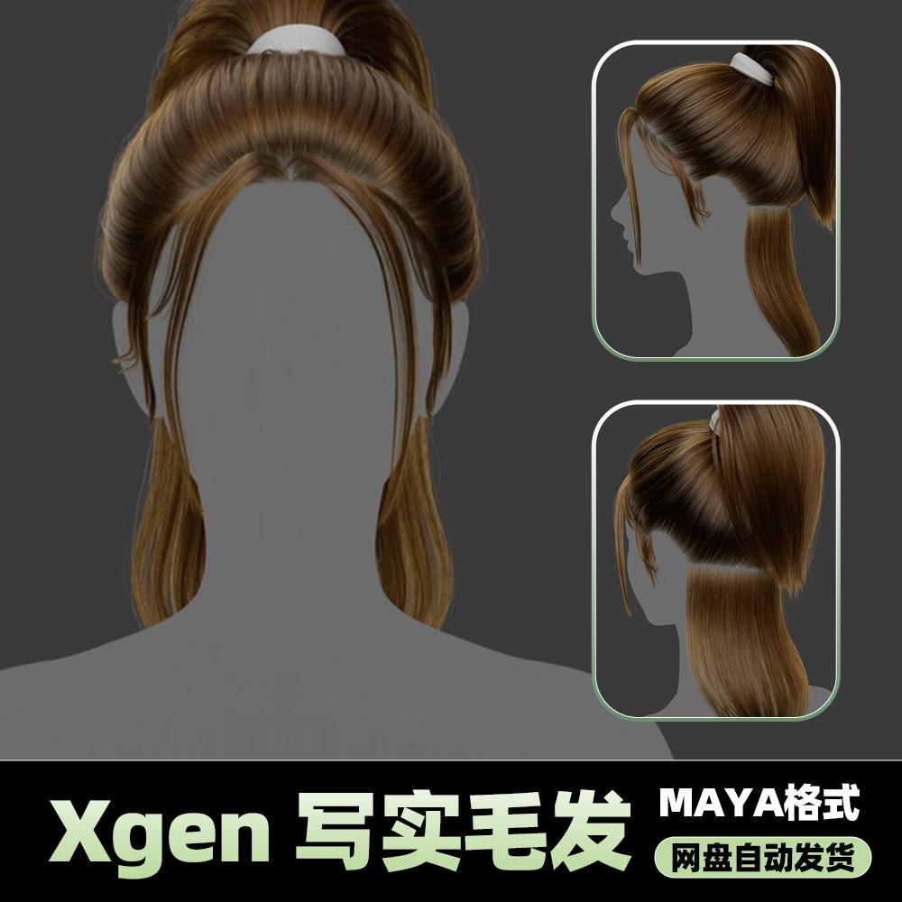 Xgen女性毛发国风现代美女人物角色发型泡面头maya3D模型丸子头