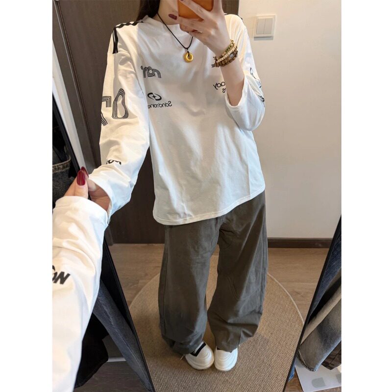 高街美式hiphop赛车字母长袖t恤男女秋季国潮牌痞帅休闲运动上衣