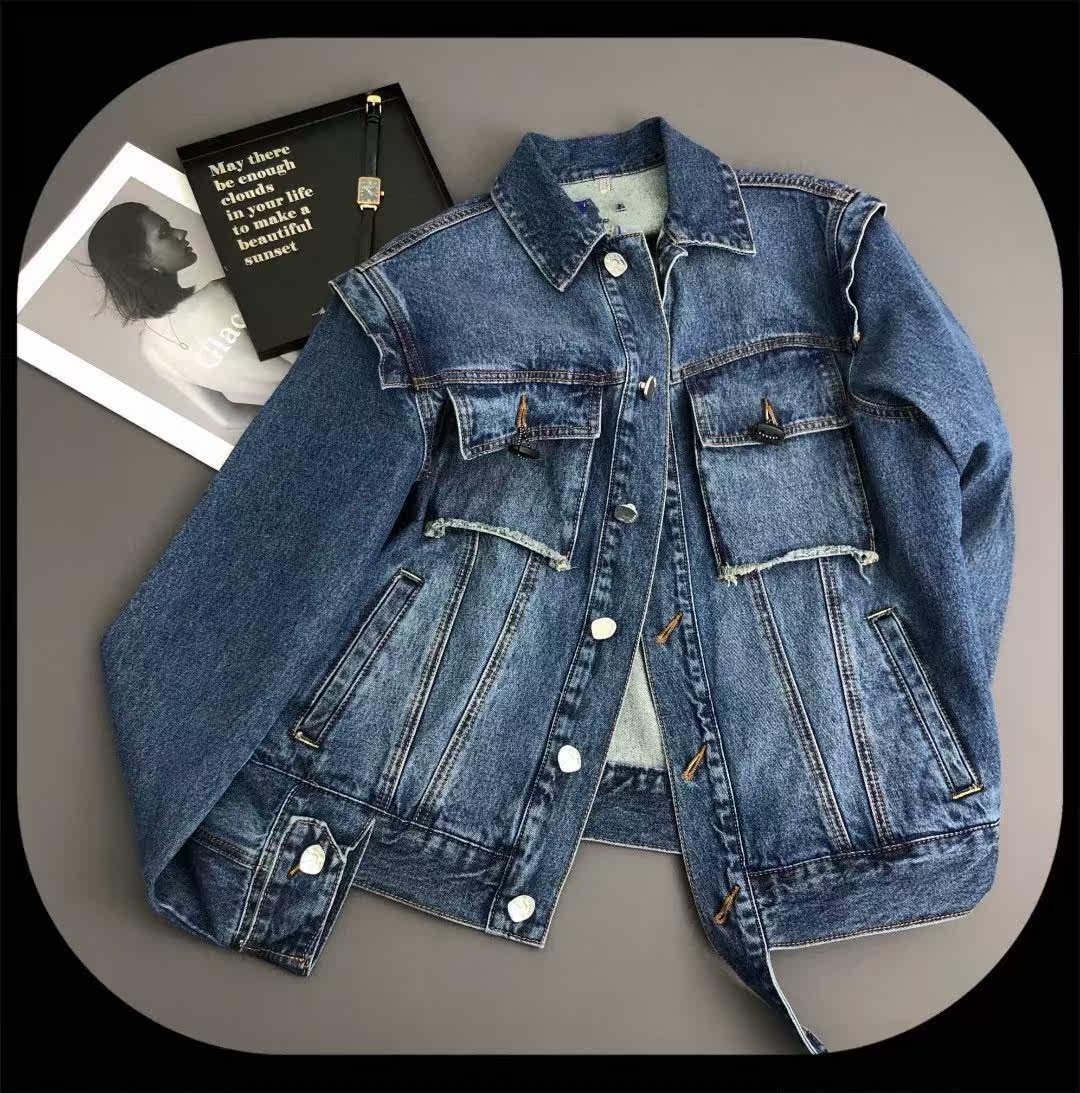 春季新款女装破洞口袋牛仔服夹克外套男女同款54936