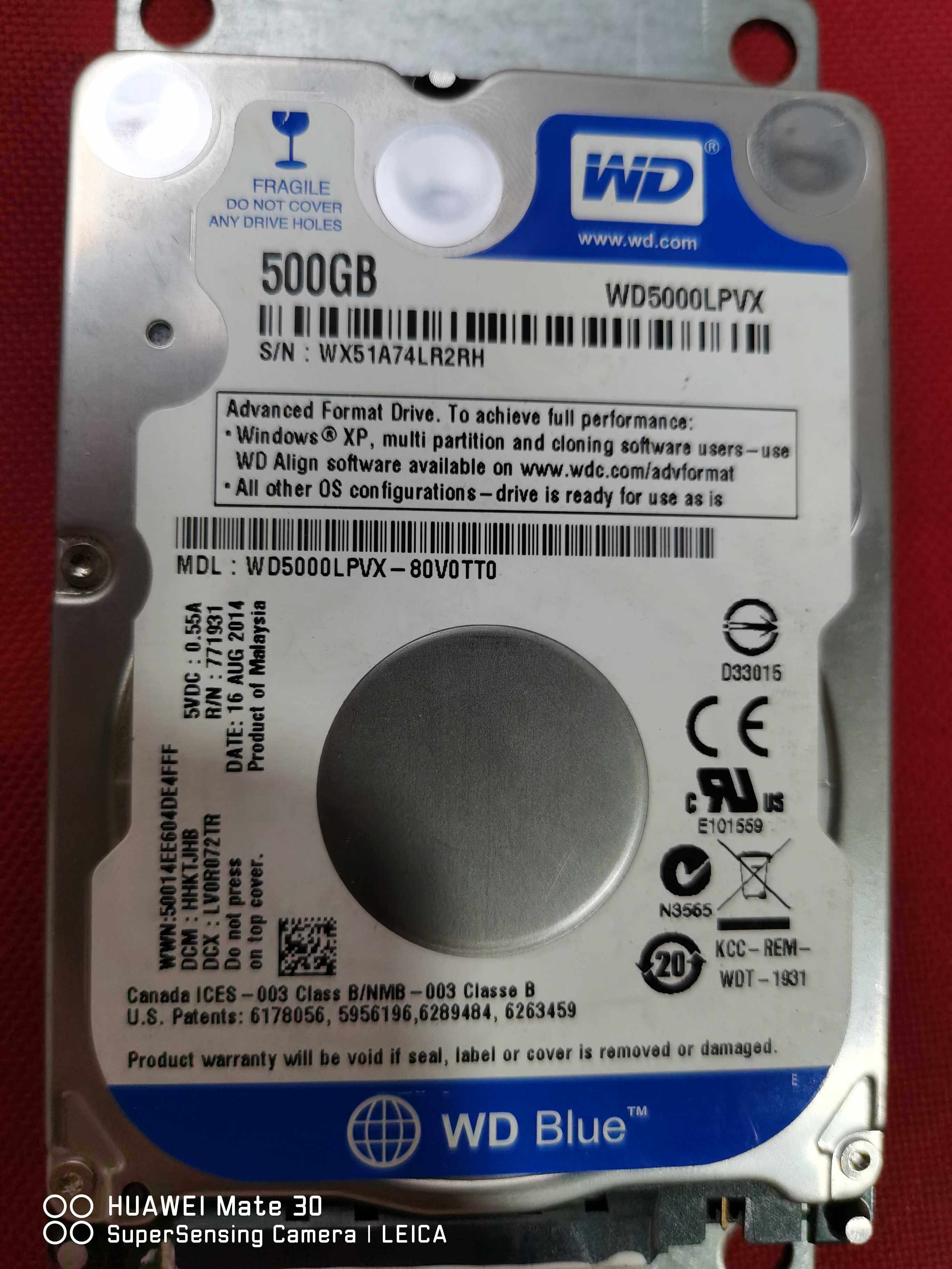 西部数据WD5000LPCX 500G 笔记本台式电脑机械硬盘蓝盘2.5英寸