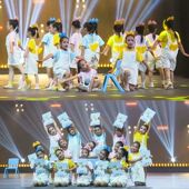 童真时代舞蹈背带裤 彩虹 微笑小水花彩虹宝宝玩伴跳跳糖表演出服