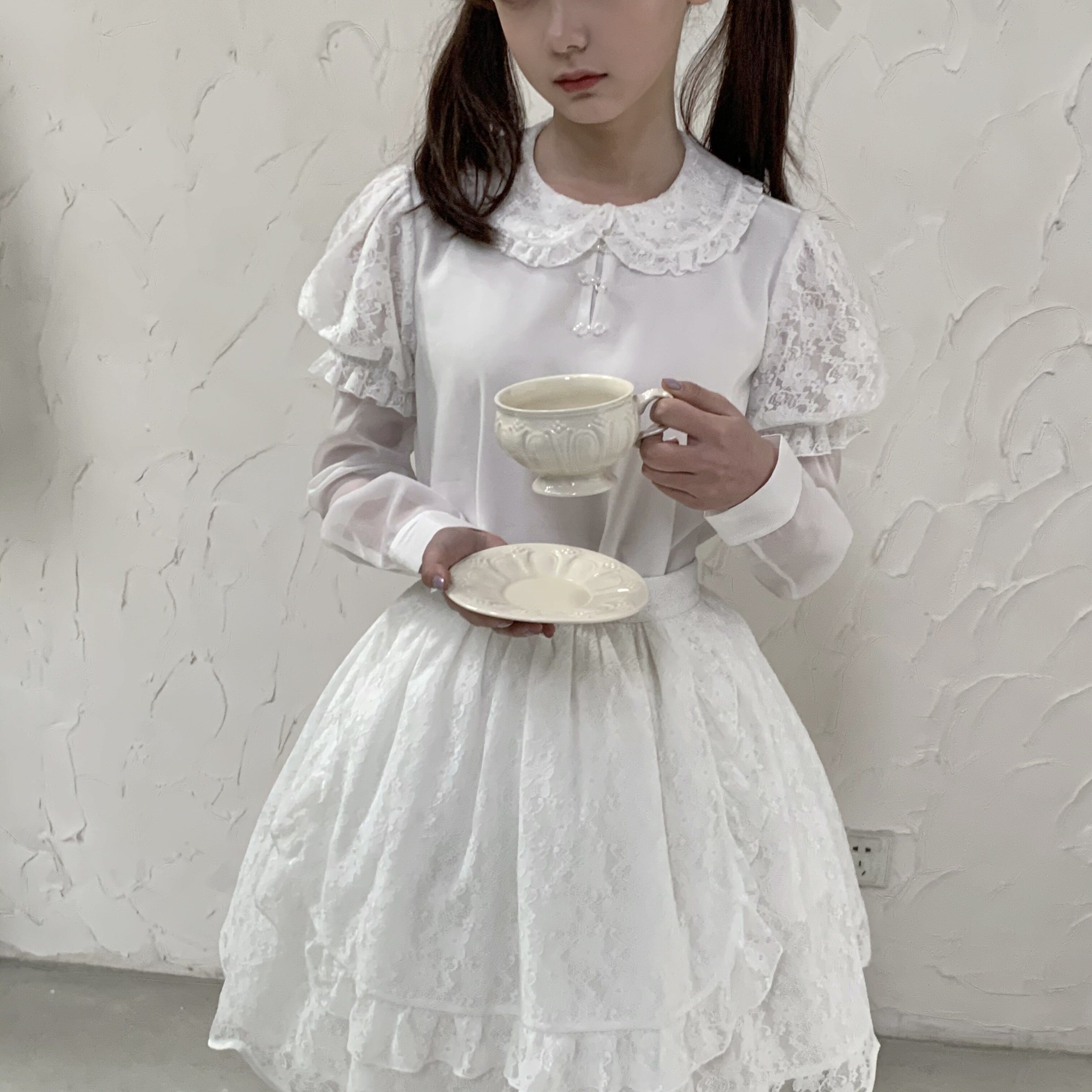 蕾/现货内搭/甜美短袖夏季泡泡袖/choker bunny缎带兔百搭Lolita_虎窝淘