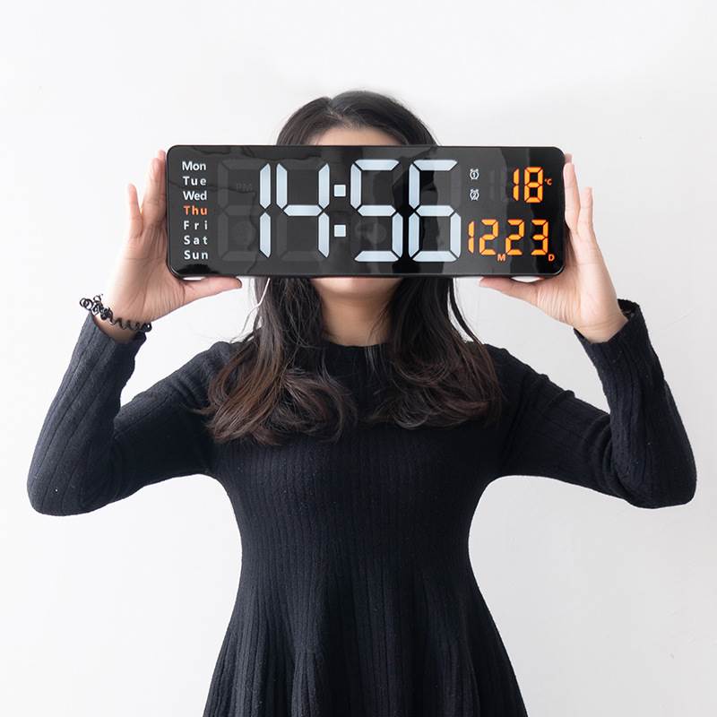 Digital LED Wall Clock Alarm Time Remote Control Big screen