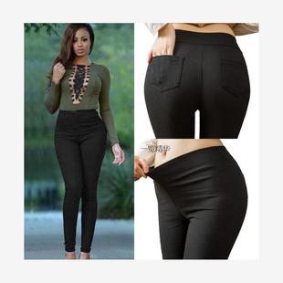 Women jeans black elastic washed denim high waist pants 2018