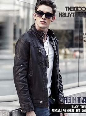 high-quality brand men leather jacket velvet coat 机车男皮衣