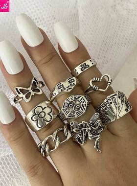 Alloy chain rings retro accessories 9 piece set Joint ring