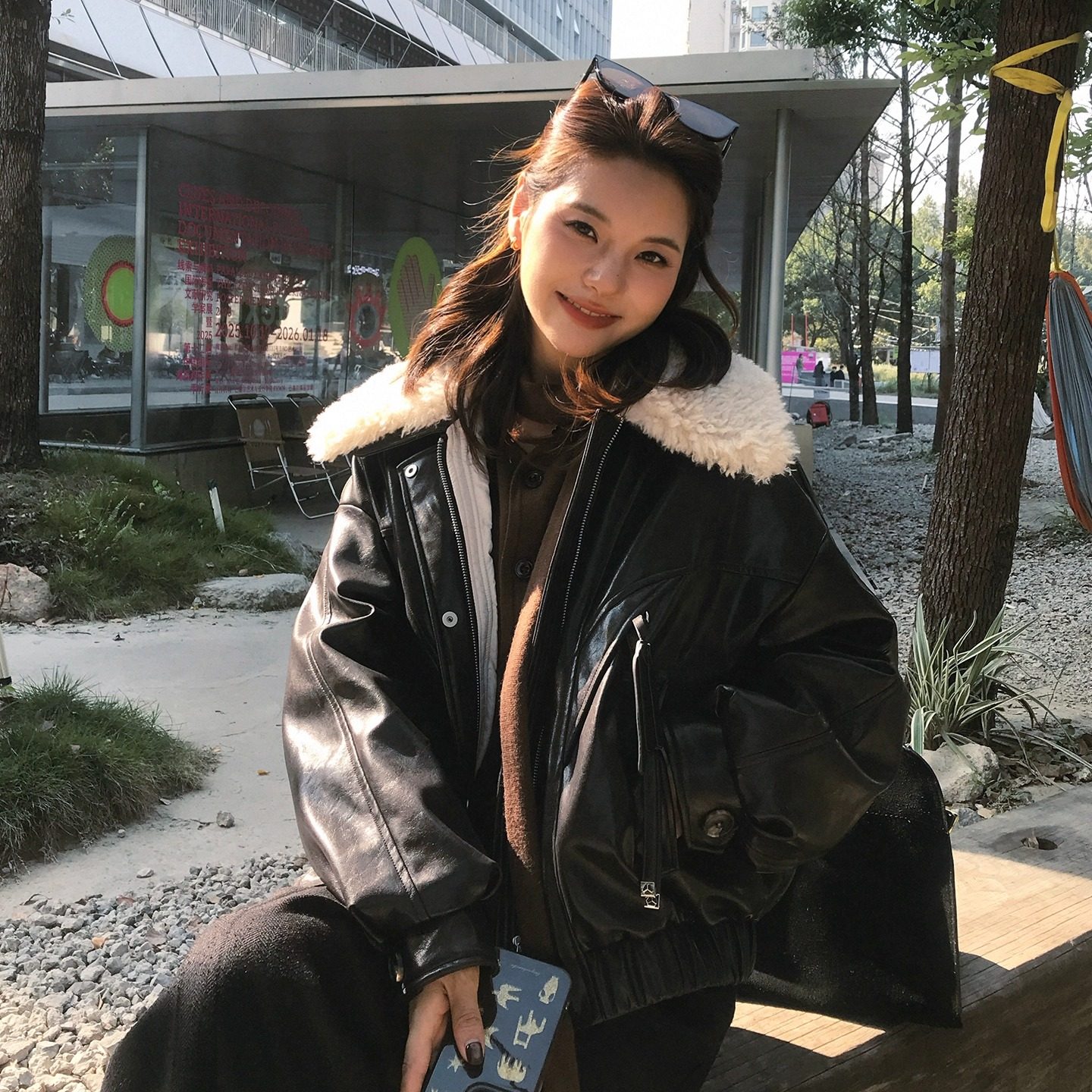 90白鸭绒翻毛领皮衣派克羽绒服