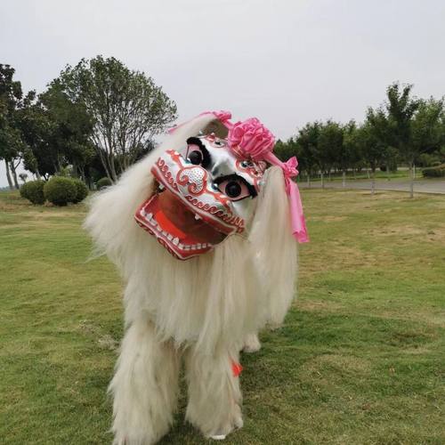 舞狮全套白色全牛毛双人舞狮单人舞狮笑脸狮舞狮表演小白狮狮子头