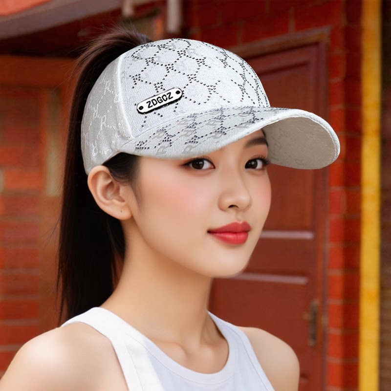 帽子女夏季空顶防晒鸭舌帽洋气新款水钻棒球帽高马尾辫透气遮阳帽图片
