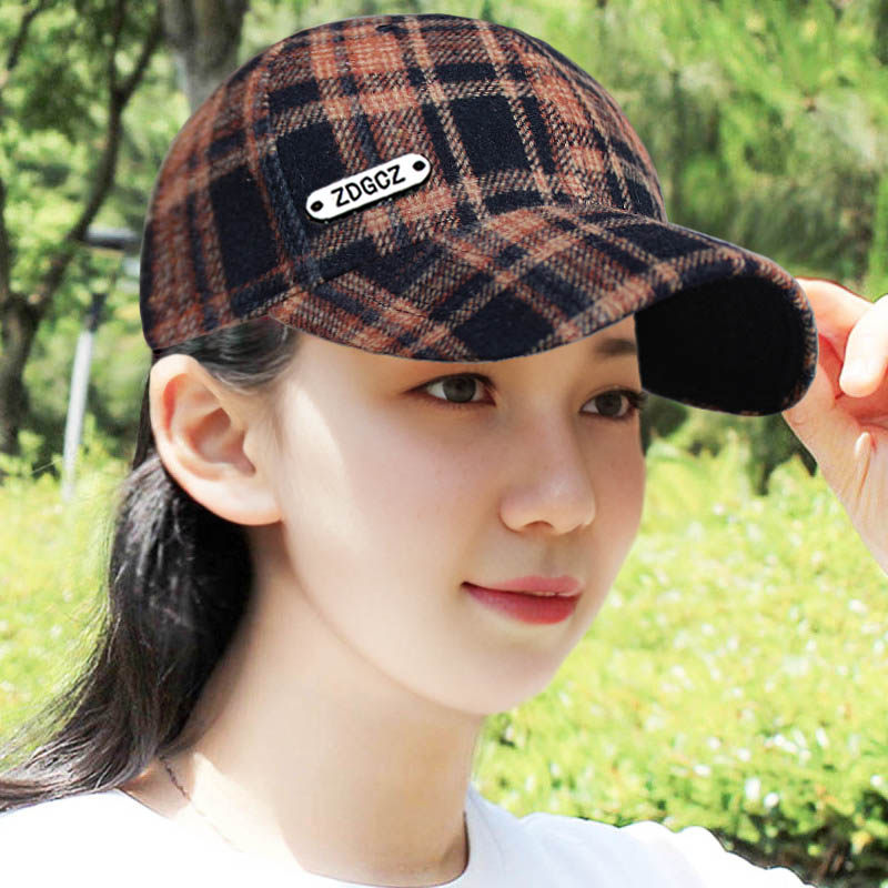 帽子女格子百搭鸭舌帽加厚新款棒球帽户外洋气可调节保暖遮阳帽25图片