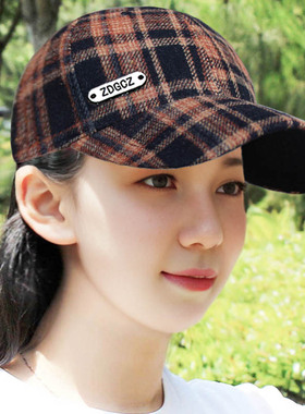 帽子女格子百搭鸭舌帽加厚新款棒球帽户外洋气可调节保暖遮阳帽25