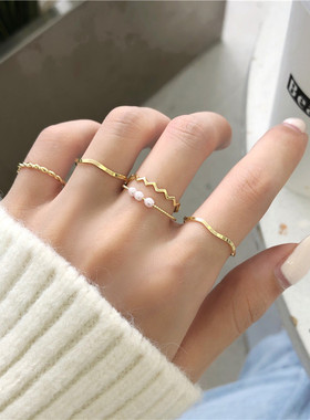 日韩简约波浪开口网红戒指女款