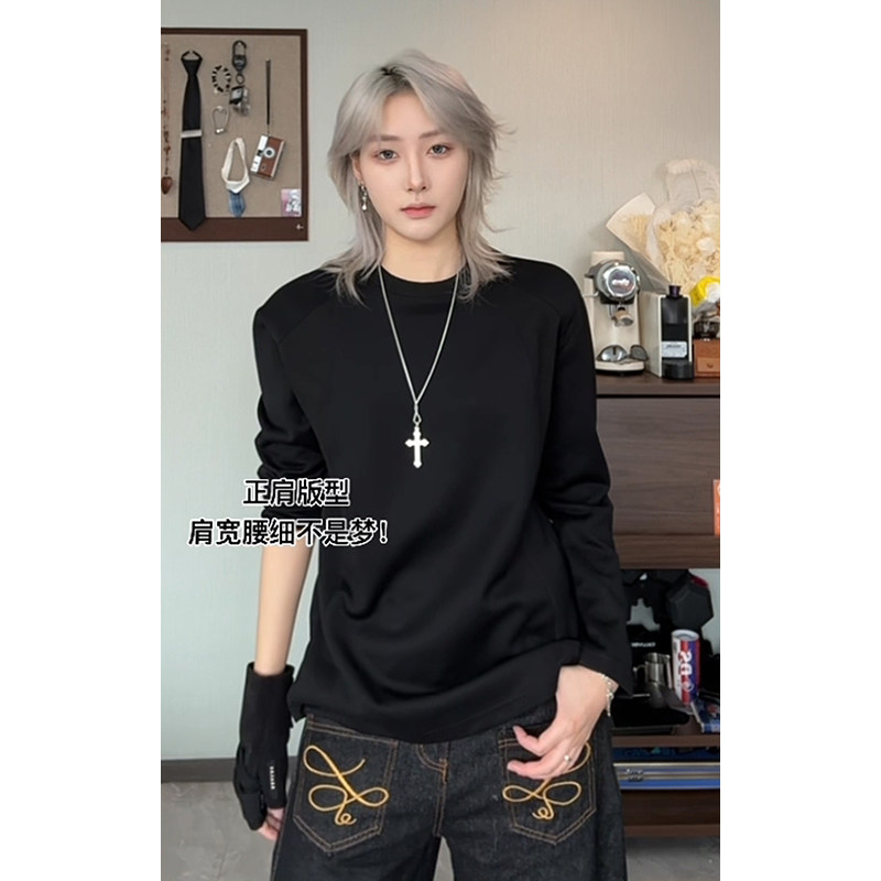 男士长袖t恤秋季2025新款美式宽松休闲印花上衣服秋冬打底衫男款