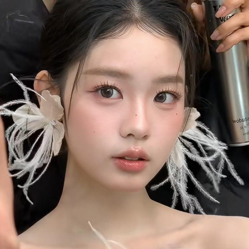 韩式超仙花朵羽毛流苏耳环复古甜美高级感小众气质耳坠新娘耳饰女