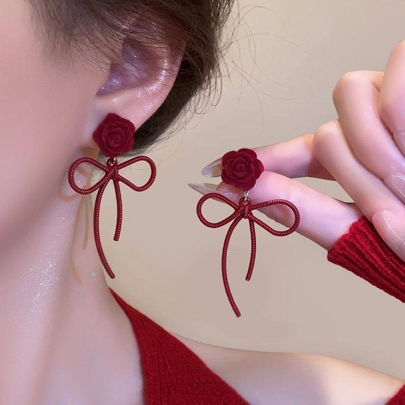 安可拉红花朵蝴蝶结耳钉小众设计感轻奢时尚耳饰百搭气质耳环耳坠,饰品/流行首饰/时尚饰品新,耳饰,淘宝优惠券,粉丝福利购,淘宝优惠卷