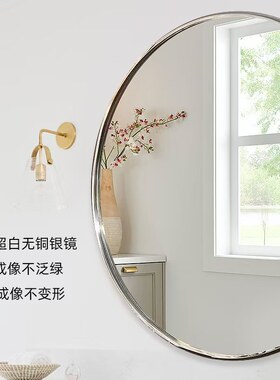 不锈钢色挂墙圆形浴室镜化妆镜
