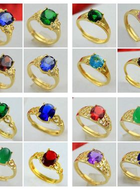 仿黄金镶嵌宝石配饰带钻开口戒指
