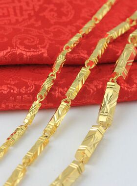 金色男士六角项链实心黄铜镀金