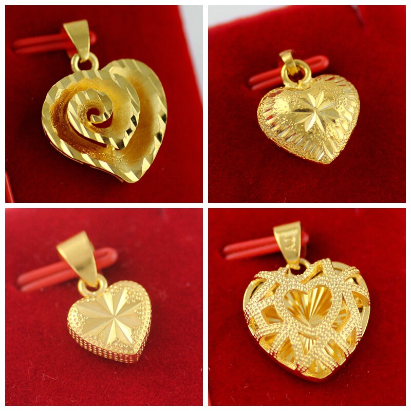 爱心桃心镂空心形镀黄金色吊坠黄铜镀k金饰品项链配件网店
