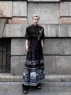 宽松黑色高级感新中式国风马面裙