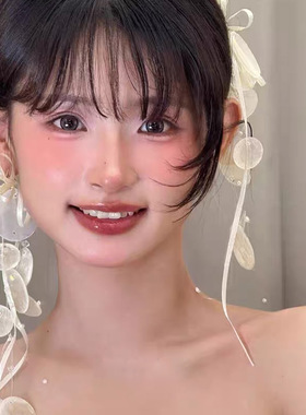 法式复古蝴蝶结长款流苏耳环耳夹高级感气质长款耳饰新娘头饰配饰