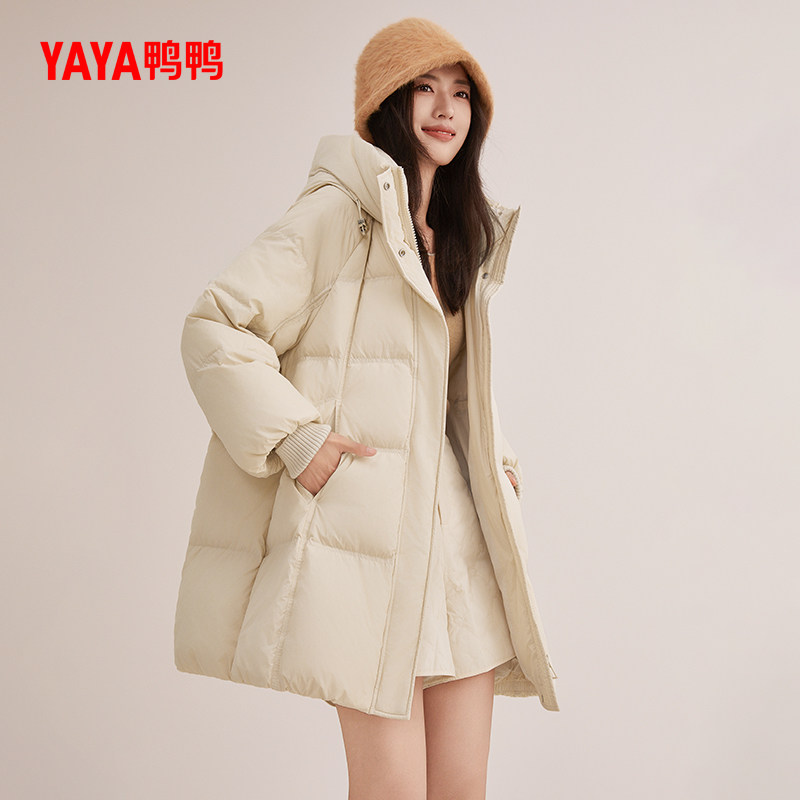 鸭鸭羽绒服女士2025秋冬新品中长款连帽韩版时尚加厚鸭绒保暖外套