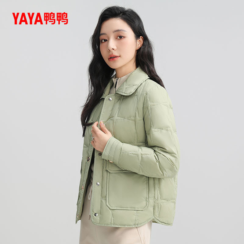 鸭鸭衬衫领轻薄羽绒服女2024新品短款时尚百搭显瘦保暖鸭绒外套J