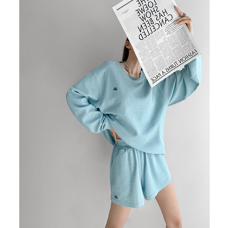 여성을위한 와플 홍콩 스타일 스포츠 정장 봄 가을 새로운 느슨한 한국어 버전 INS 트렌디 한 학생 캐주얼 러닝 투피스 세트