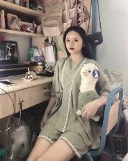 Китайцы одежда наборы 汉墨记睡衣天丝家居服汉服汉元素纤维纯色对交穿半袖短衫内搭日常