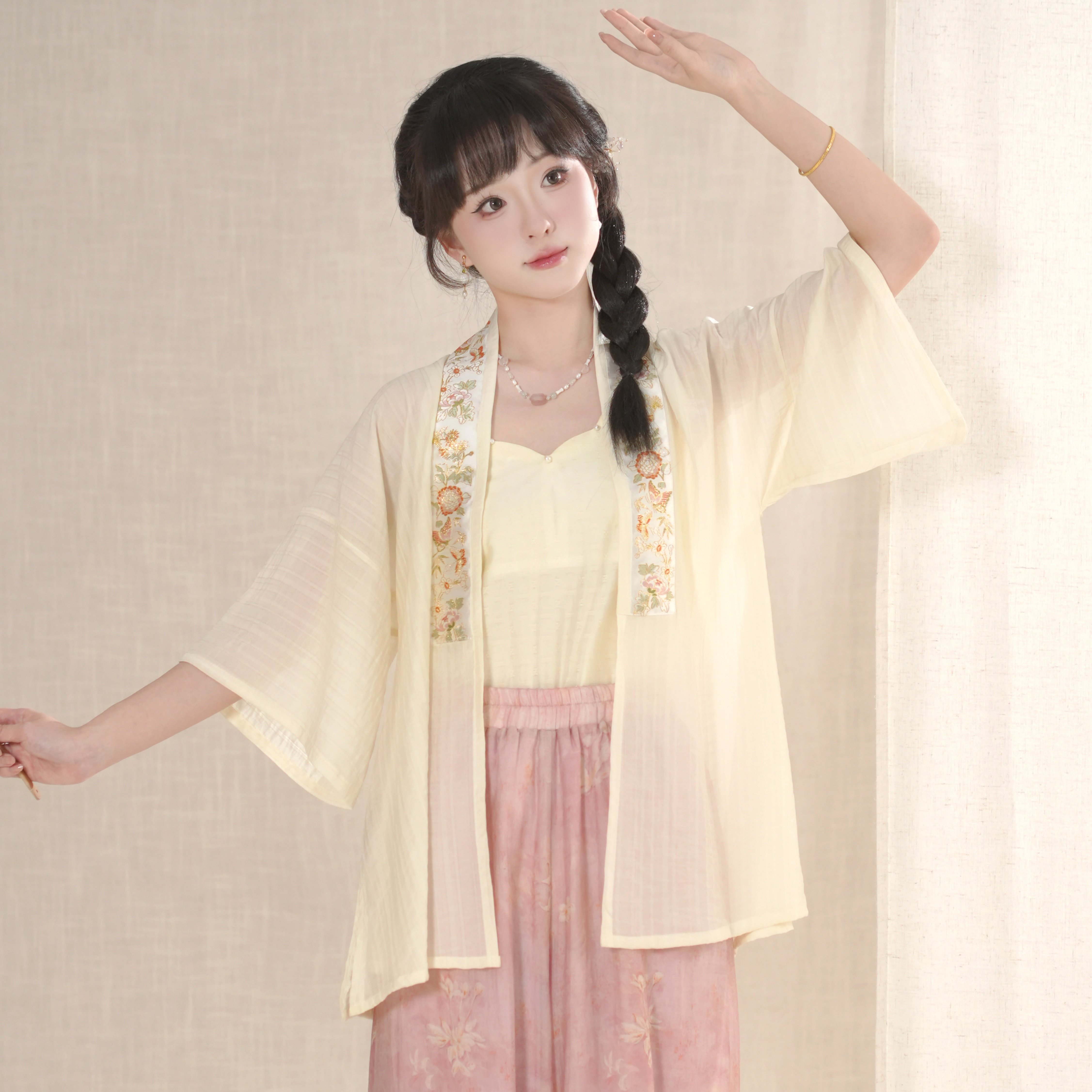 汉墨记无尽夏汉服夏季短袖日常通勤灯笼裤天丝明制半袖合领衫上衣图片