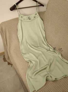 汉墨记花朵刺绣吊带裙仿醋酸套头甜美汉服旗袍衬裙睡裙女夏可外穿