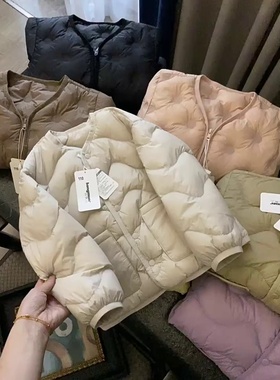 AnJ 白鸭绒填充！儿童秋冬无痕压胶圆领轻型纯色羽绒服外套