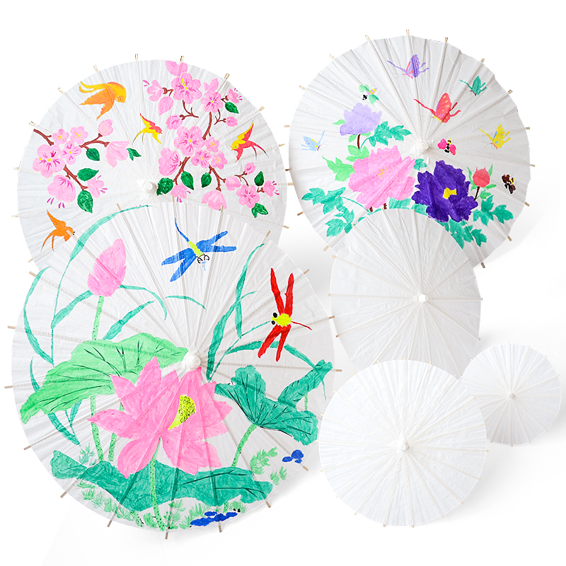 DIY手工创意手绘儿童画白色纸伞