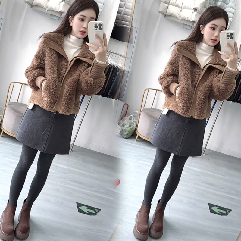 复古风设计感针织拼接皮毛一体