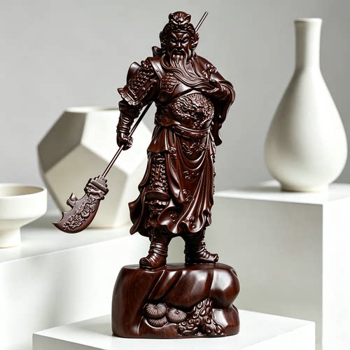 黑檀木雕关公武财神摆件客厅礼品
