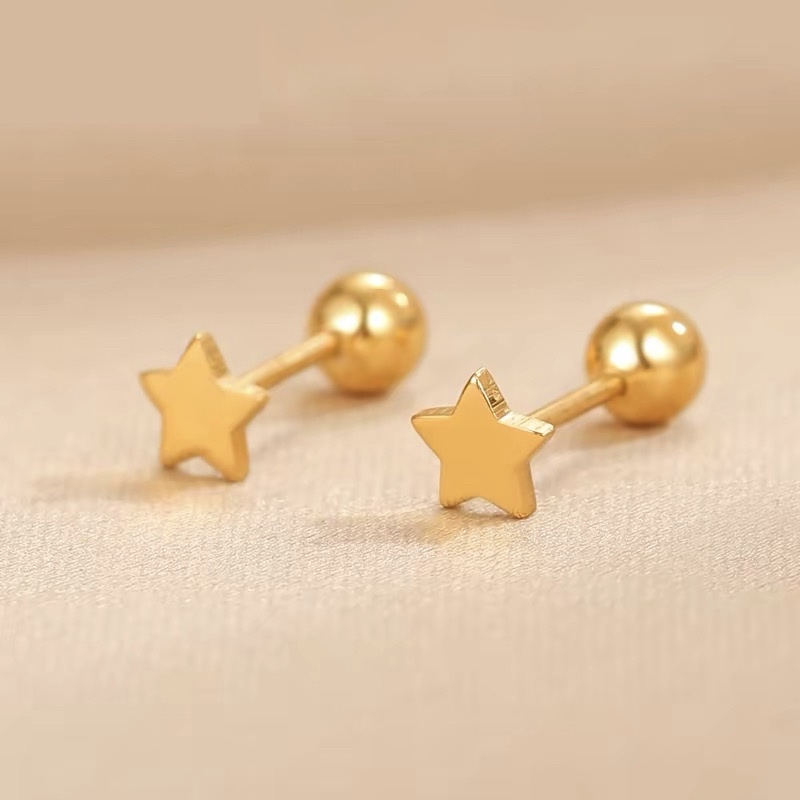 养耳洞 星星耳钉k金新款潮彩金18k玫瑰金螺丝耳饰Au750黄金耳钉