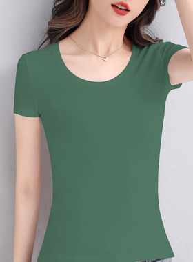 夏季女装2024新款纯棉短袖修身t恤女半袖紧身设计感体恤小衫上衣
