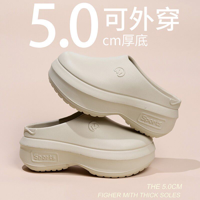 外贸EVA厚底包头半拖鞋女ins防滑轻便厨师鞋松糕运动洞洞鞋欧洲