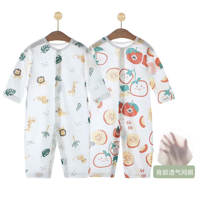 新生婴儿衣服夏季纯棉连体衣薄款夏天宝宝空调服长袖夏装睡衣